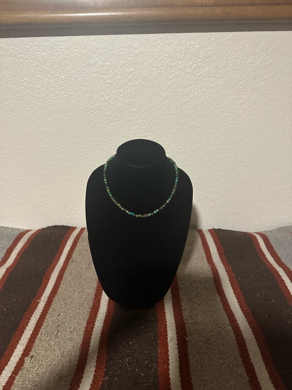 Hand Crafted Turquoise Dark Blue & Sterling Silver Beaded Necklace